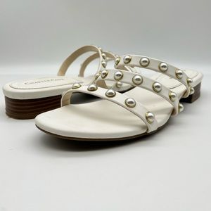 CHARTER CLUB Soraya Faux Leather Slip On Mule Sandals with Pearl Detail Size 8.5